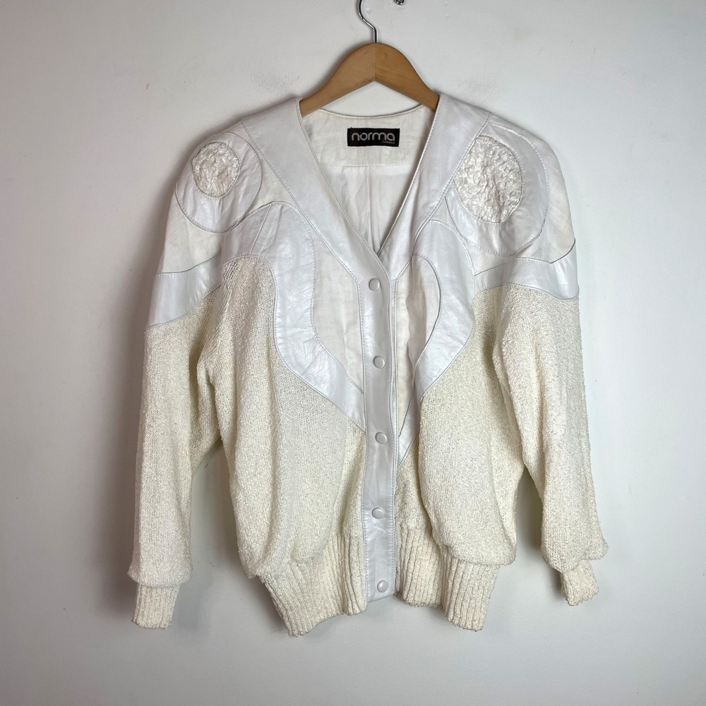 Norma Canada Leather Knit Cardigan Sweater Jacket Small Vintage 80s Avant Garde
